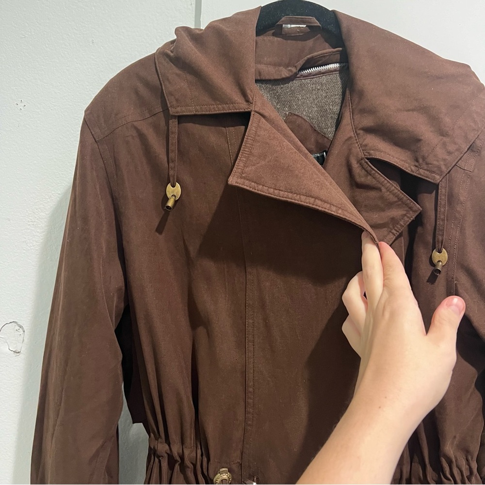 Suede Brown Barn Coat with Waist - Picture 4 of 9